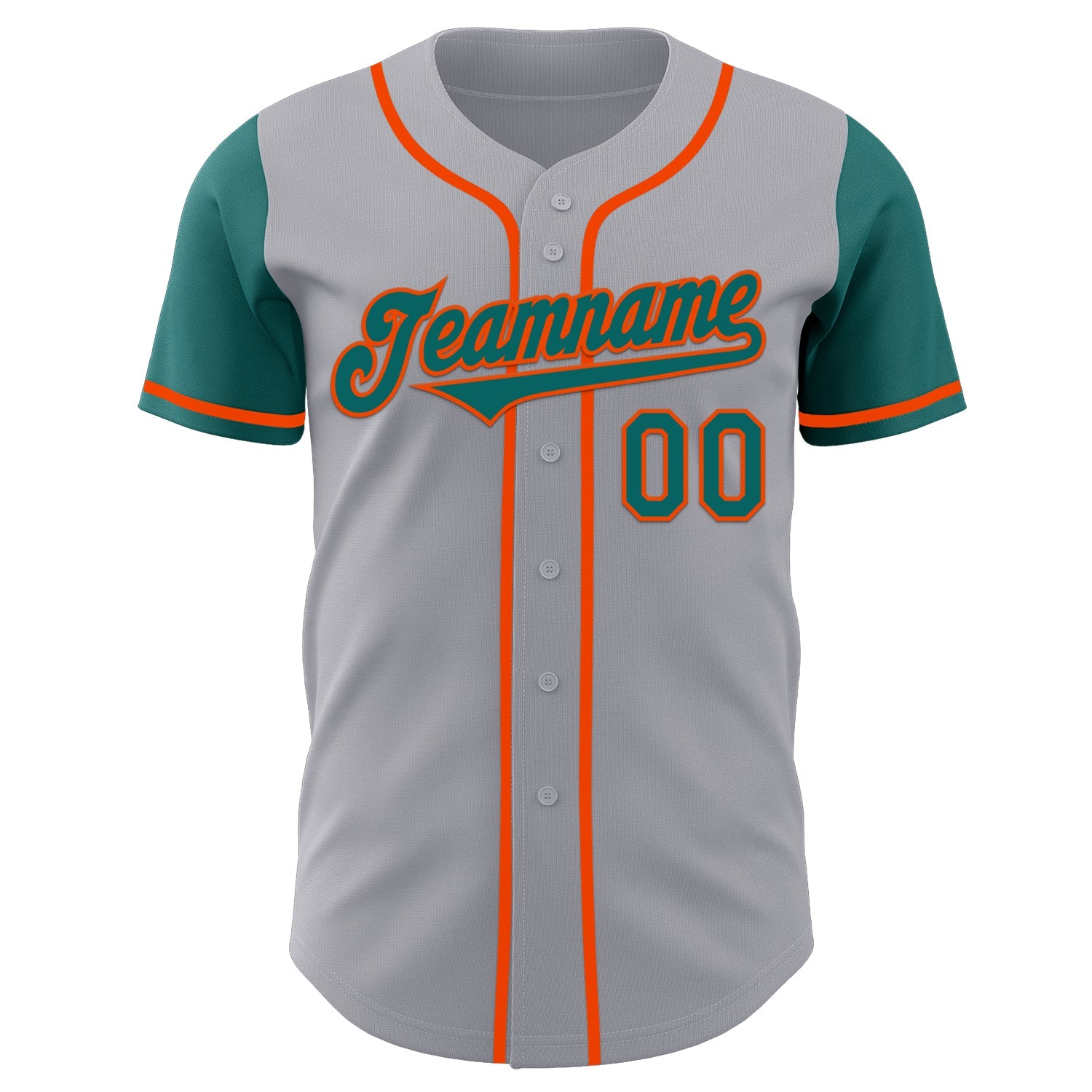 Custom Gray Teal-Orange Authentic Two Tone Baseball Jersey view 2