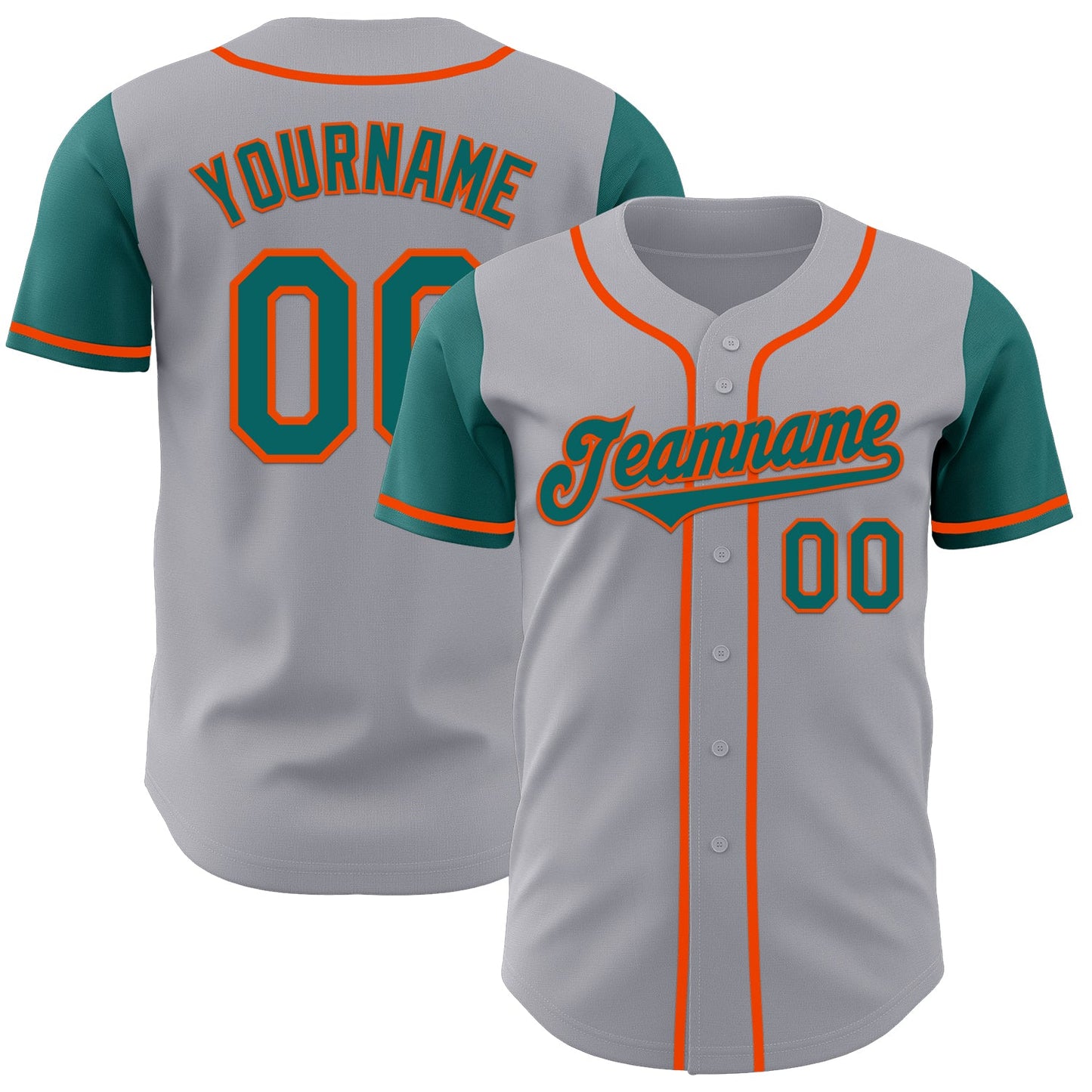 Custom Gray Teal-Orange Authentic Two Tone Baseball Jersey - Main View