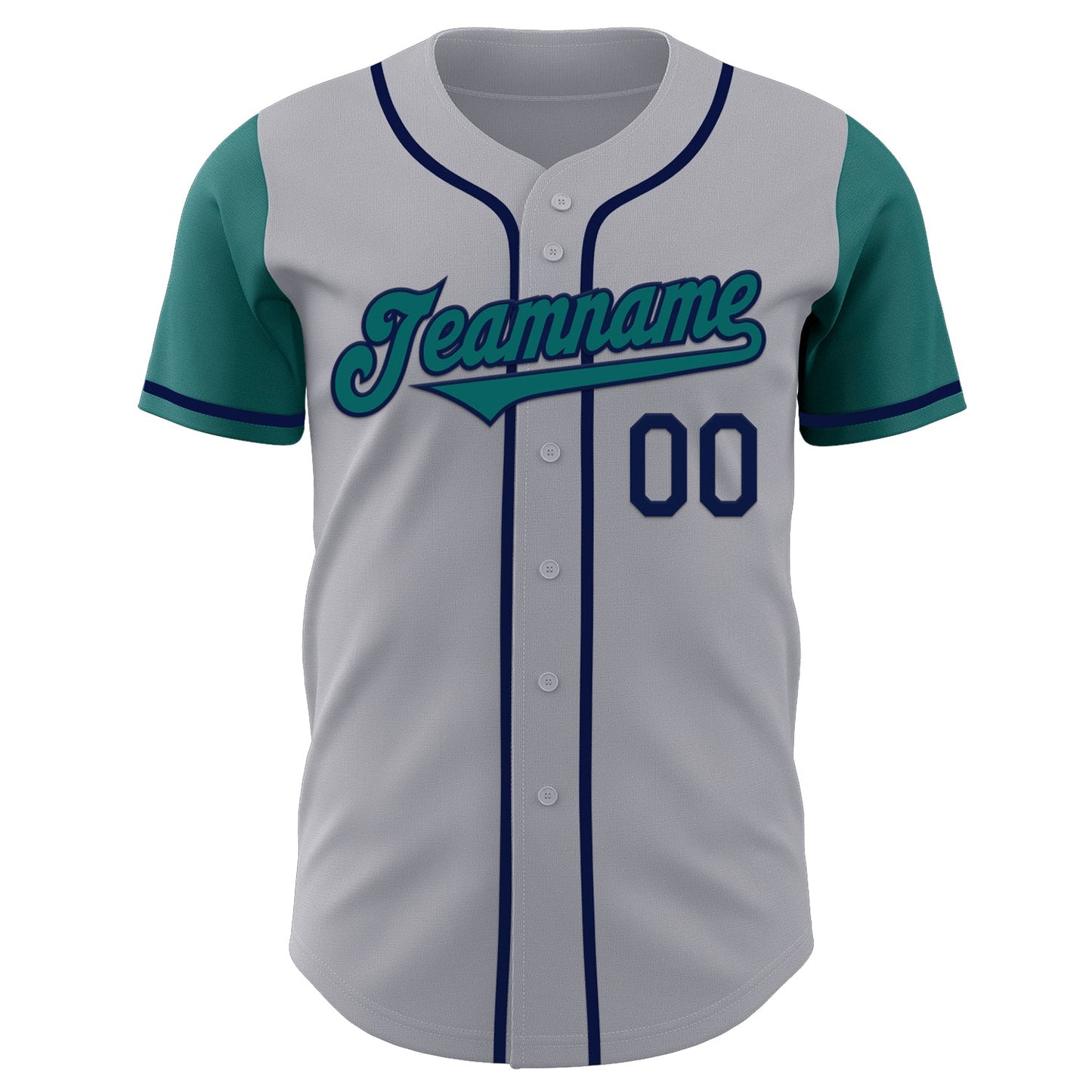 Custom Gray Teal-Navy Authentic Two Tone Baseball Jersey view 2