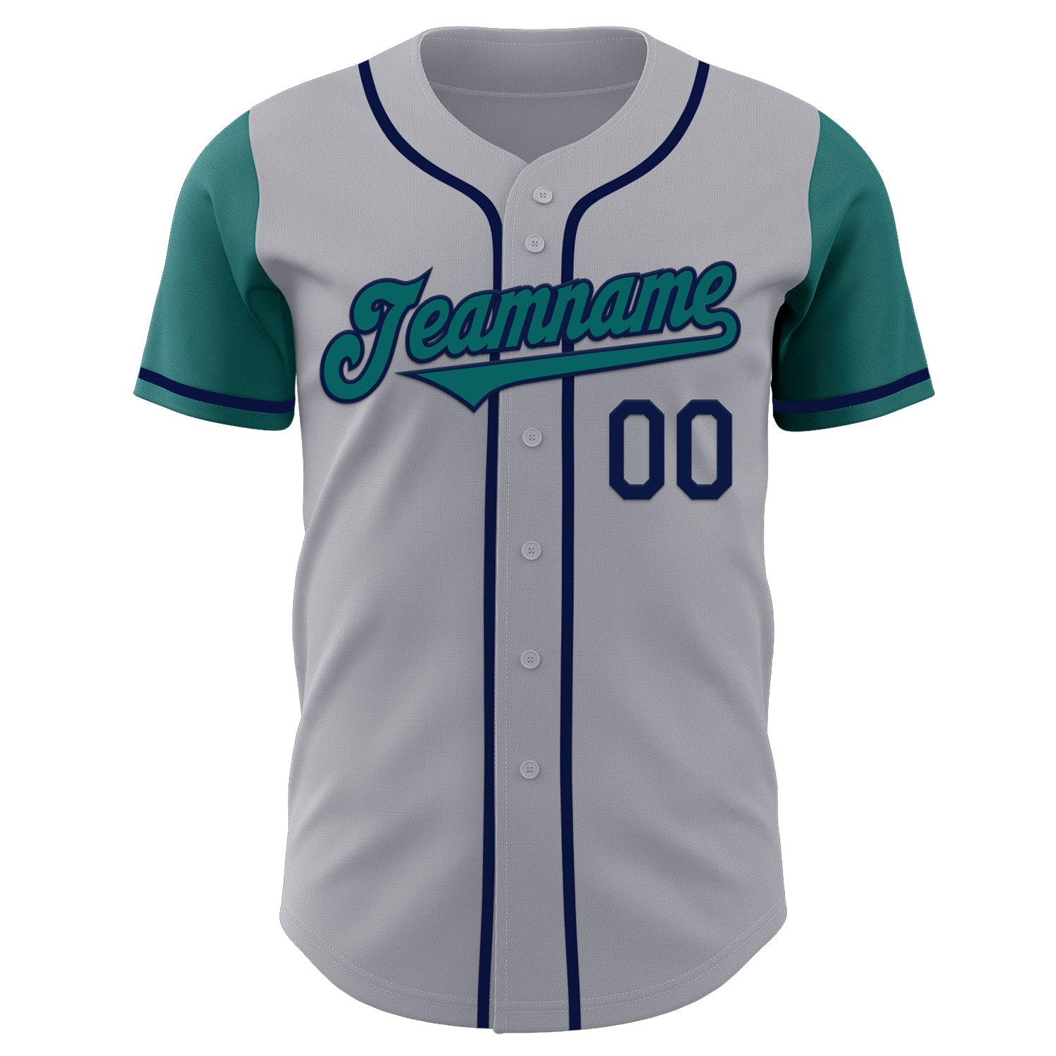 Custom Gray Teal-Navy Authentic Two Tone Baseball Jersey view 2