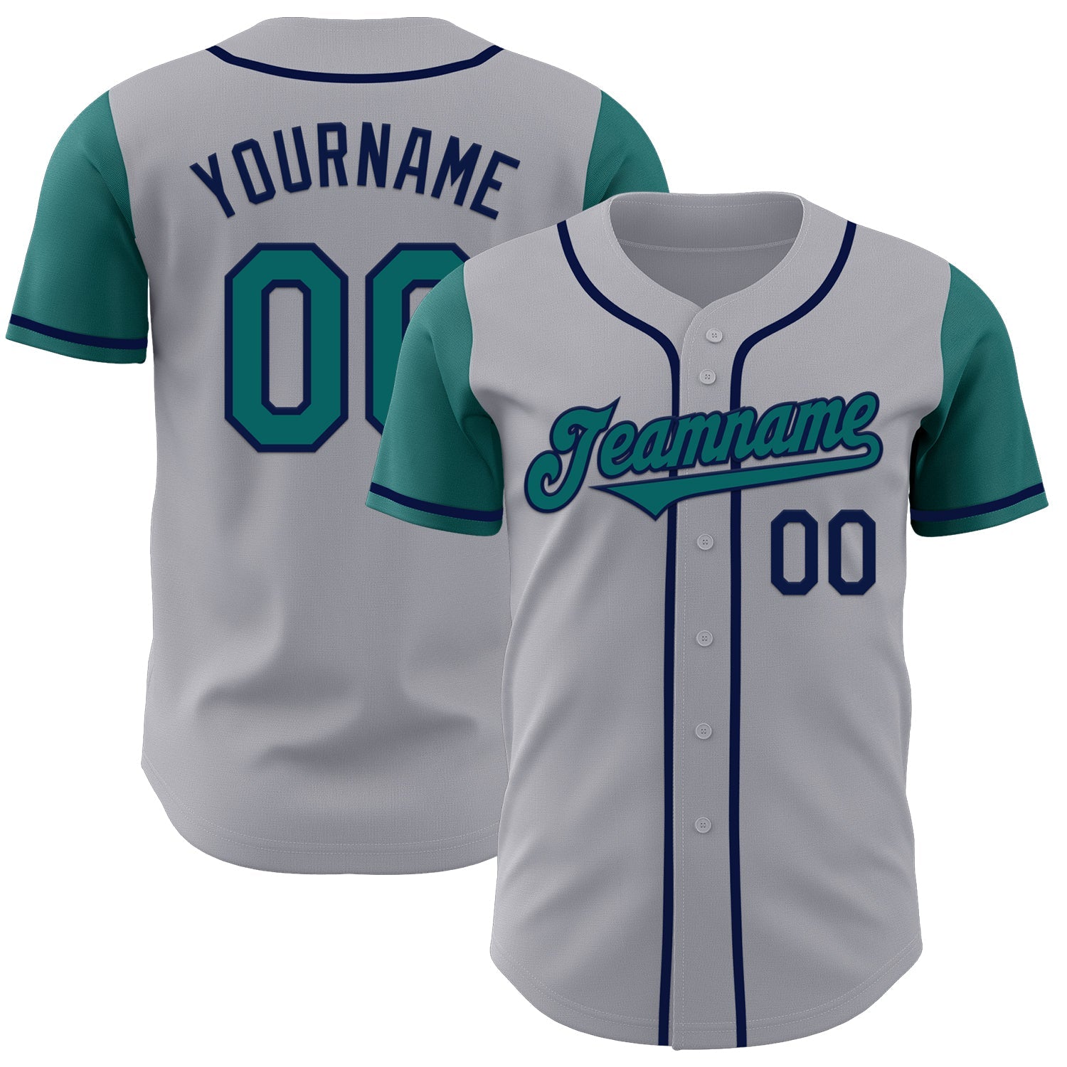 Custom Gray Teal-Navy Authentic Two Tone Baseball Jersey - Main View