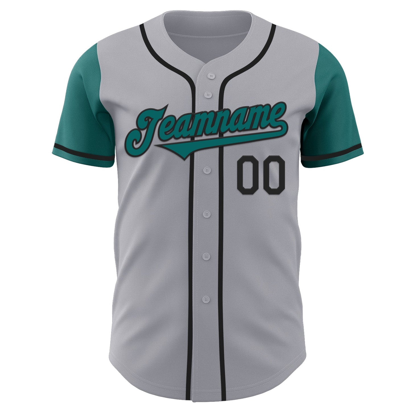 Custom Gray Teal-Black Authentic Two Tone Baseball Jersey view 2