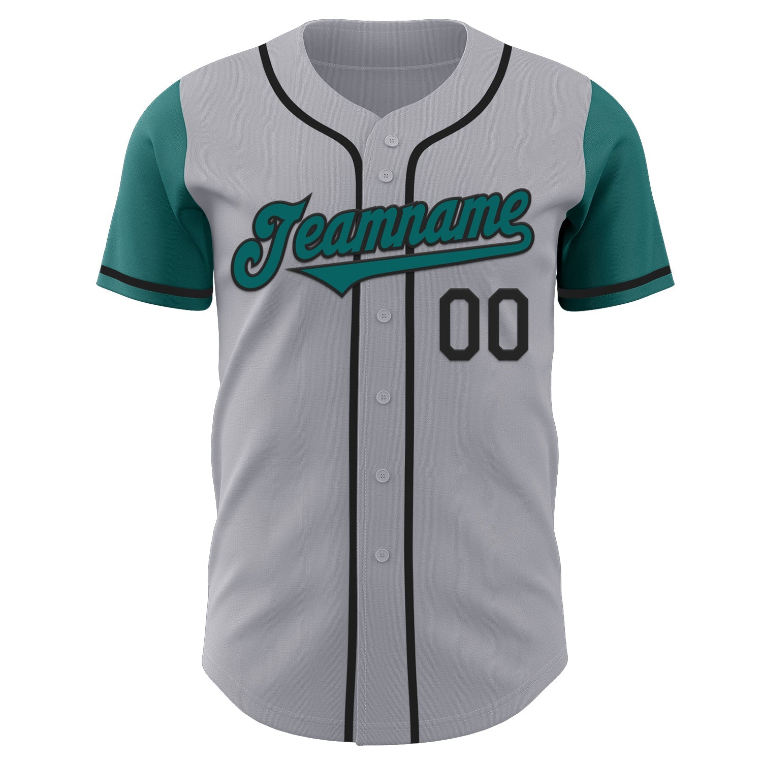 Custom Gray Teal-Black Authentic Two Tone Baseball Jersey view 2