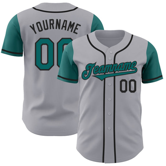 Custom Gray Teal-Black Authentic Two Tone Baseball Jersey - Main View