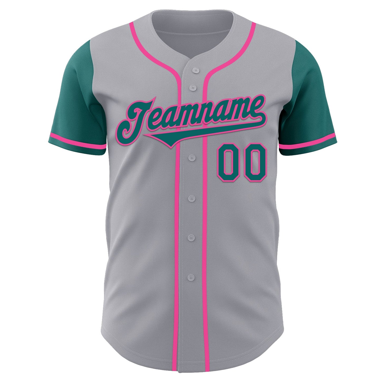 Custom Gray Teal-Pink Authentic Two Tone Baseball Jersey view 2