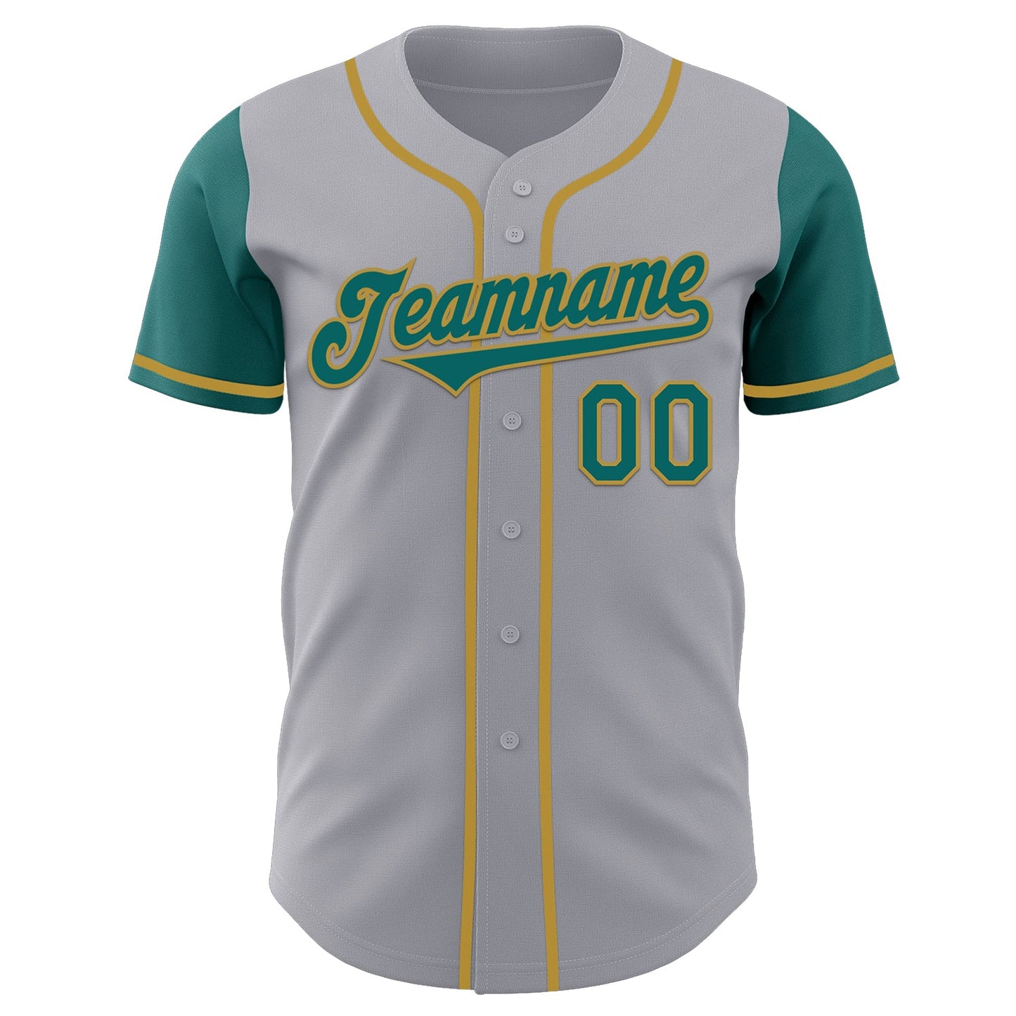 Custom Gray Teal-Old Gold Authentic Two Tone Baseball Jersey view 2