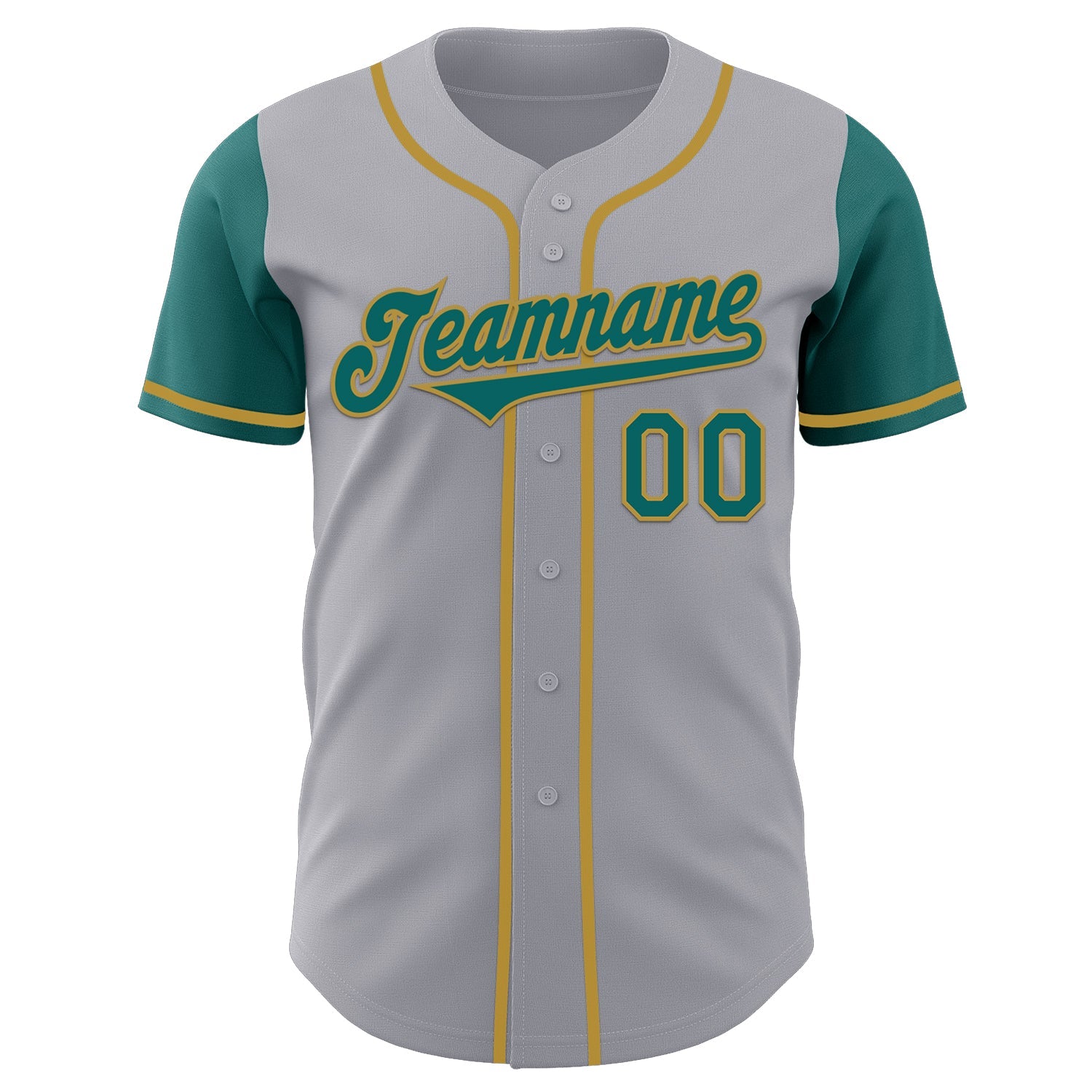 Custom Gray Teal-Old Gold Authentic Two Tone Baseball Jersey view 2