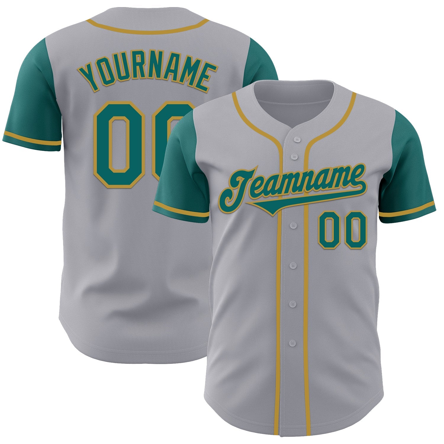 Custom Gray Teal-Old Gold Authentic Two Tone Baseball Jersey - Main View