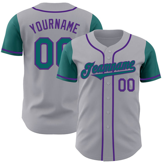Custom Gray Teal-Purple Authentic Two Tone Baseball Jersey - Main View