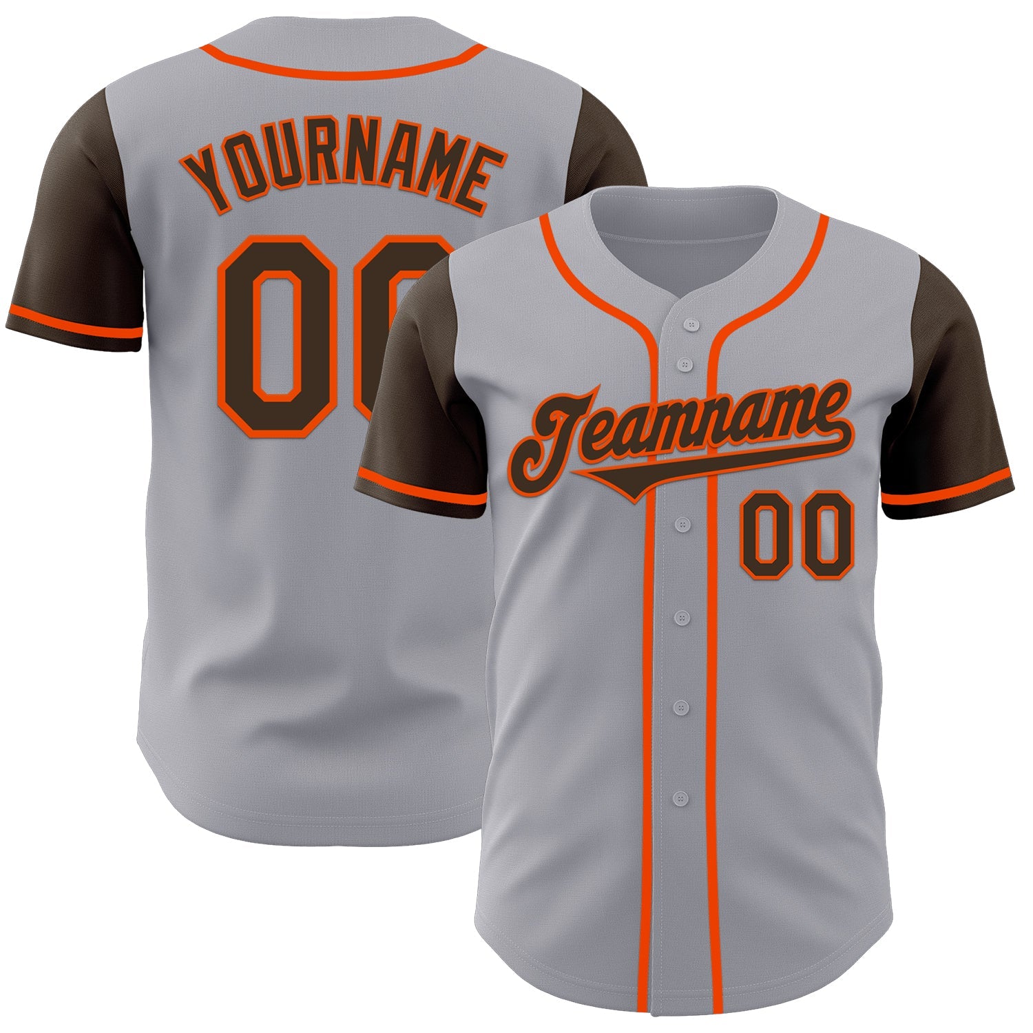 Custom Gray Brown-Orange Authentic Two Tone Baseball Jersey - Main View