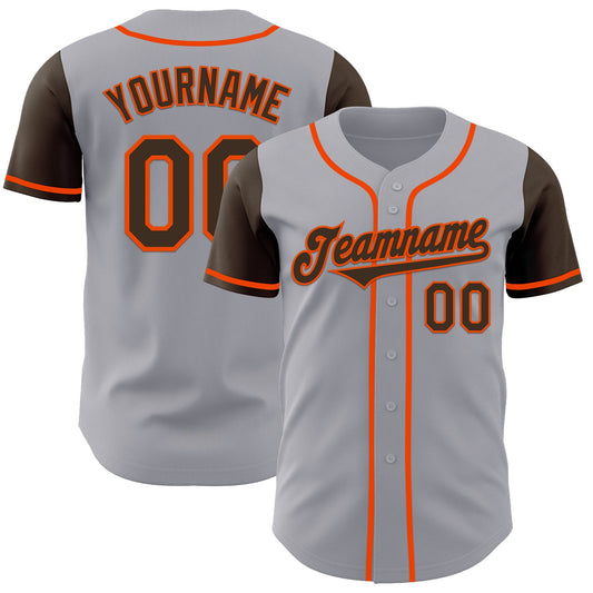 Custom Gray Brown-Orange Authentic Two Tone Baseball Jersey - Main View