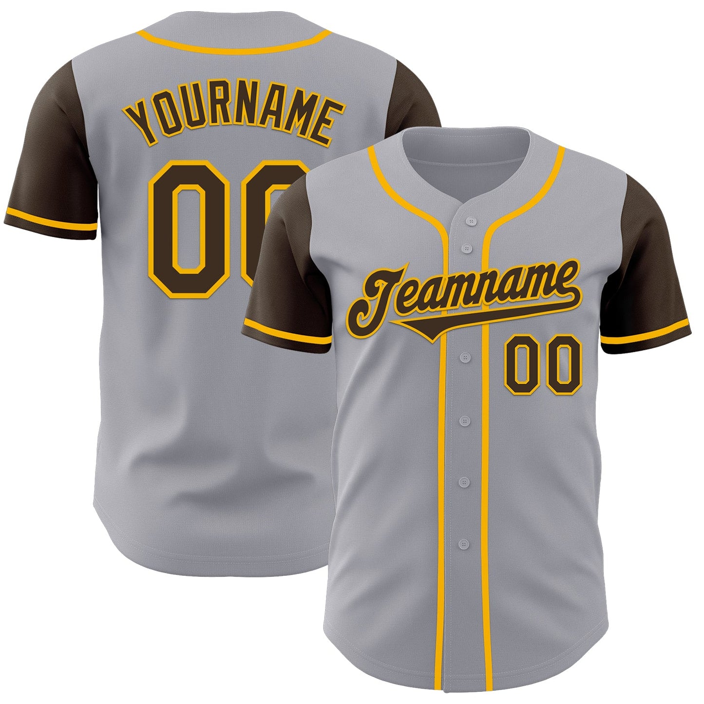 Custom Gray Brown-Gold Authentic Two Tone Baseball Jersey - Main View