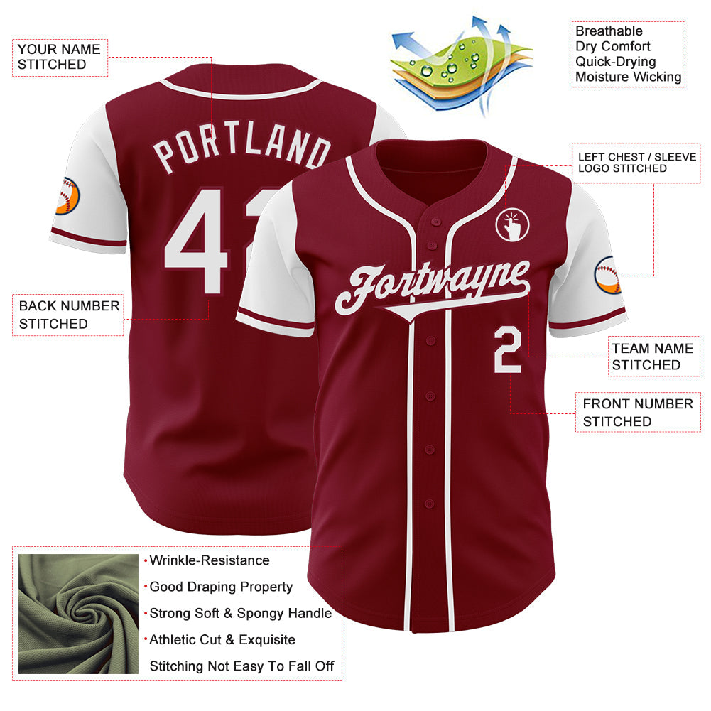 Custom Crimson White Authentic Two Tone Baseball Jersey view 3