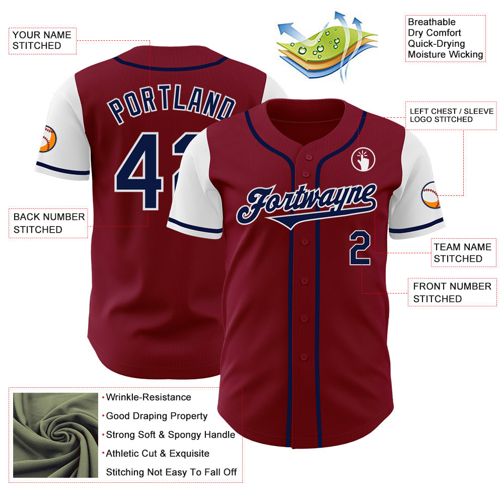 Custom Crimson Navy-White Authentic Two Tone Baseball Jersey view 3