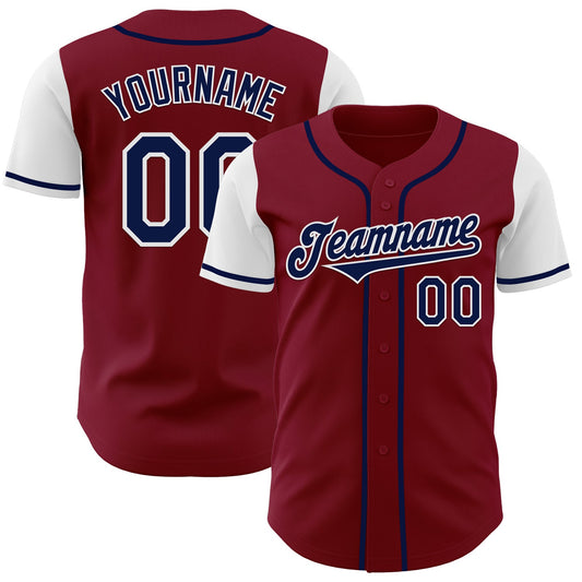 Custom Crimson Navy-White Authentic Two Tone Baseball Jersey - Main View