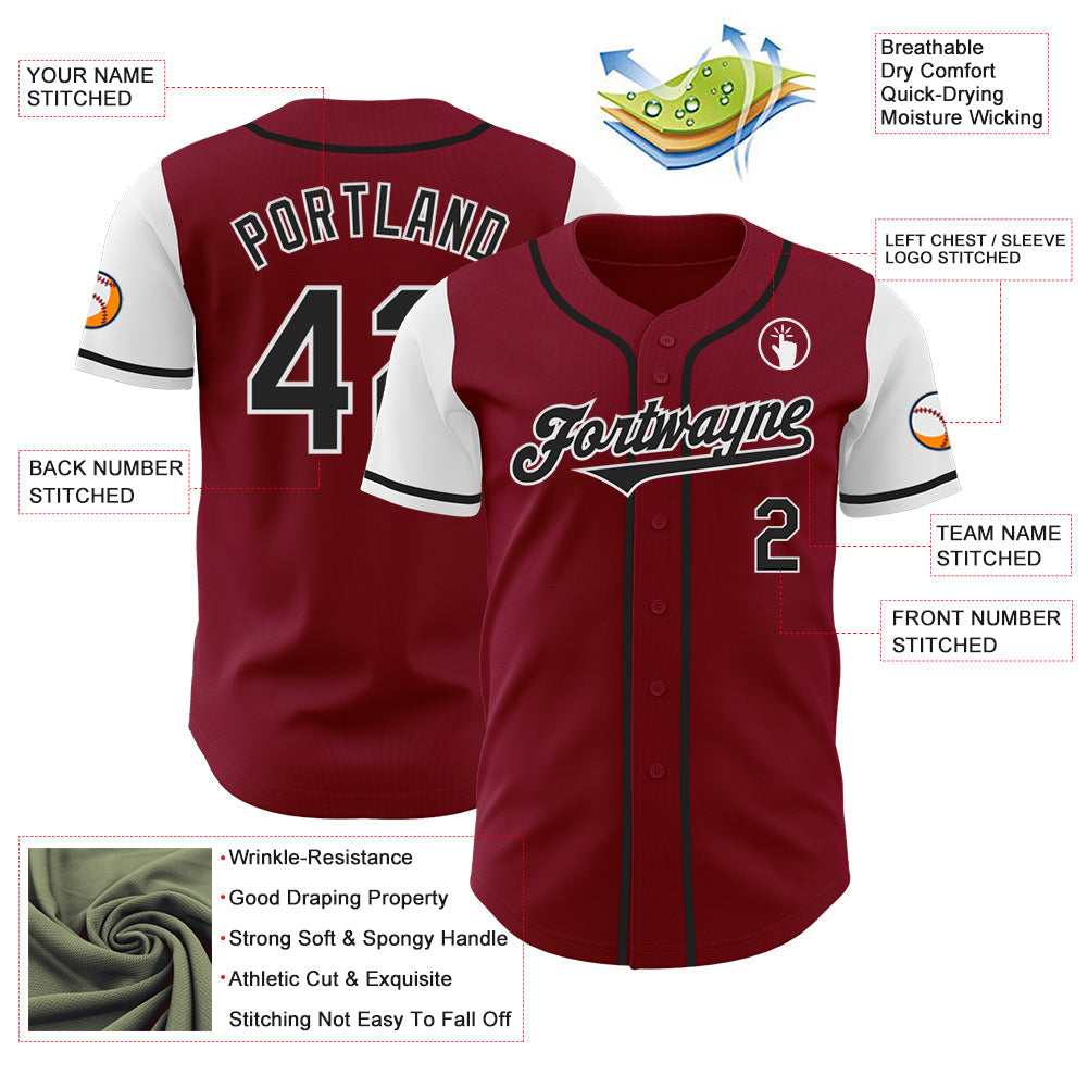 Custom Crimson Black-White Authentic Two Tone Baseball Jersey view 3