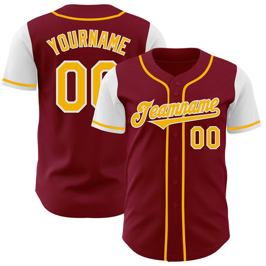 Custom Crimson Gold-White Authentic Two Tone Baseball Jersey - Main View
