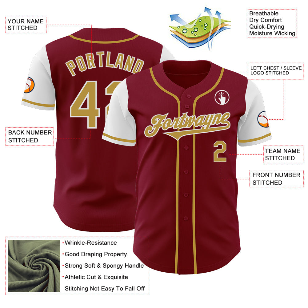 Custom Crimson Old Gold-White Authentic Two Tone Baseball Jersey view 3