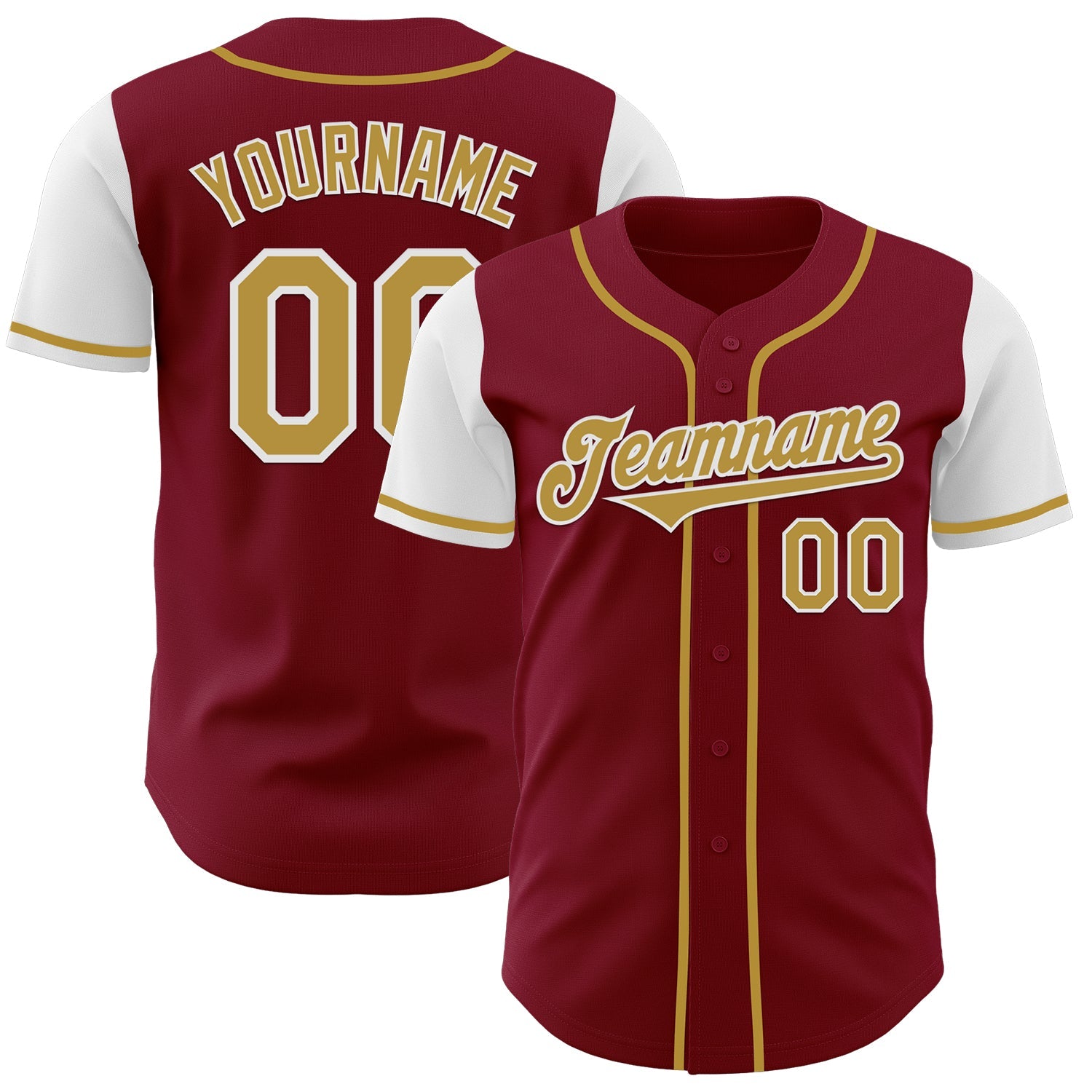 Custom Crimson Old Gold-White Authentic Two Tone Baseball Jersey - Main View