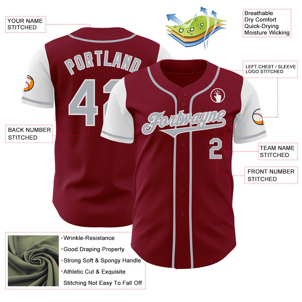 Custom Crimson Gray-White Authentic Two Tone Baseball Jersey view 3