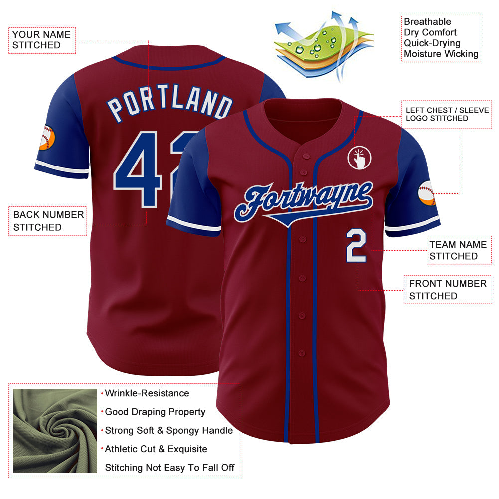 Custom Crimson Royal-White Authentic Two Tone Baseball Jersey view 3