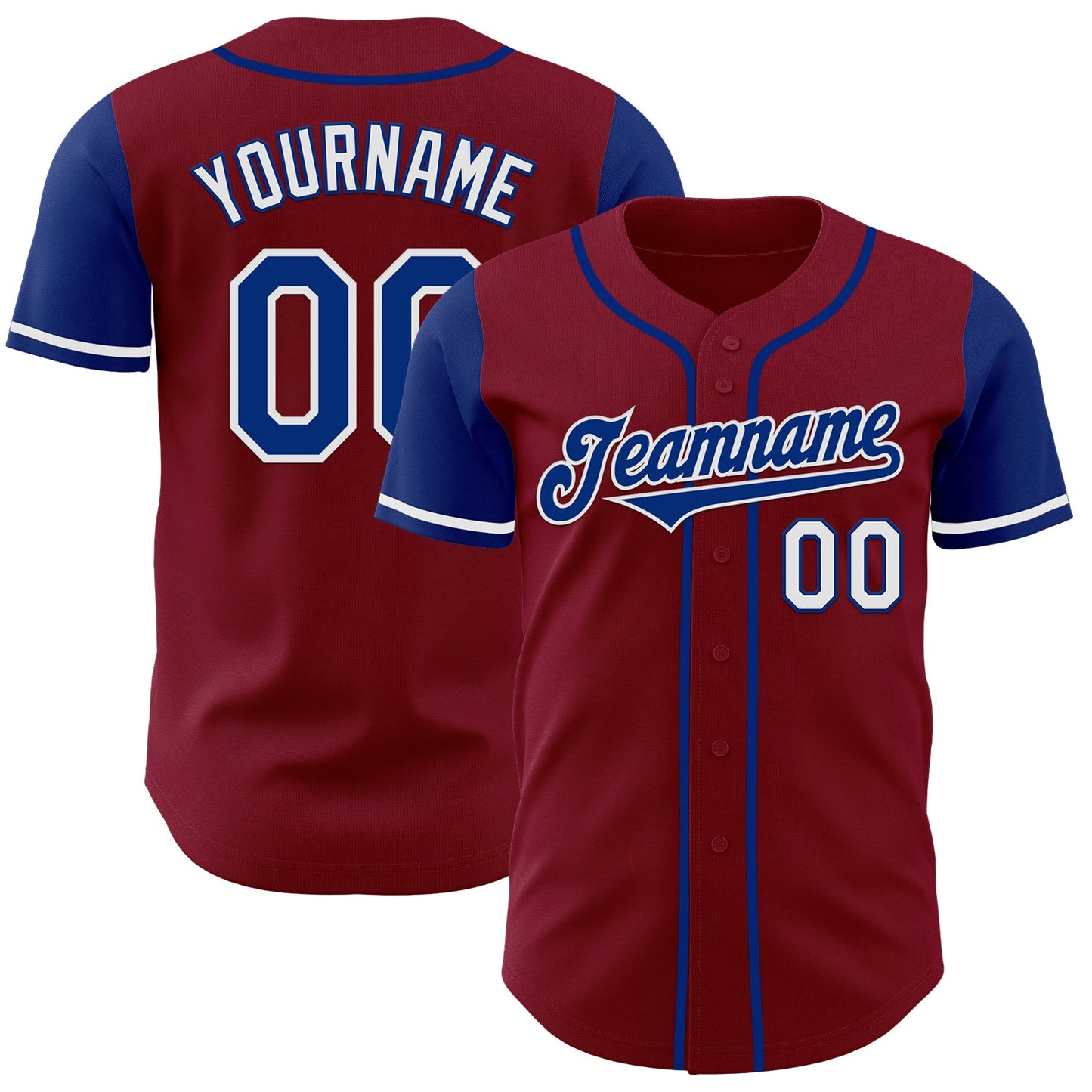 Custom Crimson Royal-White Authentic Two Tone Baseball Jersey - Main View