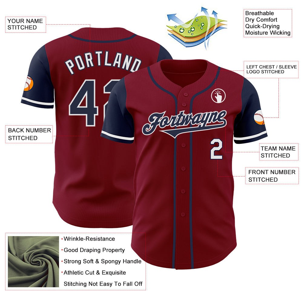 Custom Crimson Navy-White Authentic Two Tone Baseball Jersey view 3