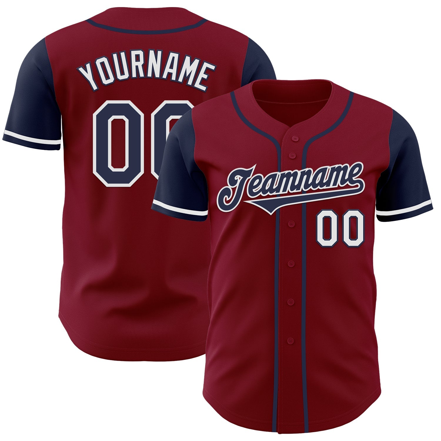 Custom Crimson Navy-White Authentic Two Tone Baseball Jersey - Main View