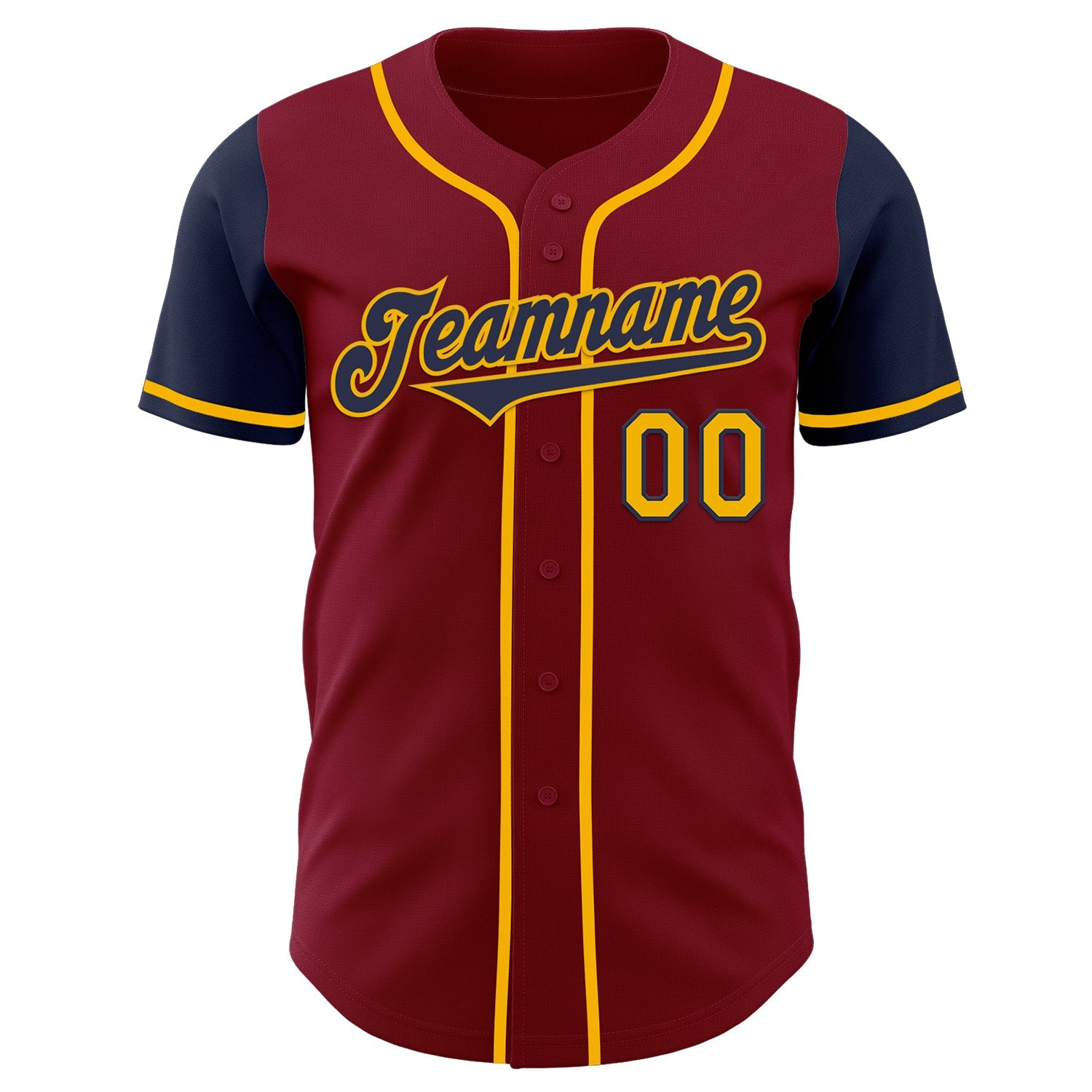 Custom Crimson Navy-Gold Authentic Two Tone Baseball Jersey view 2