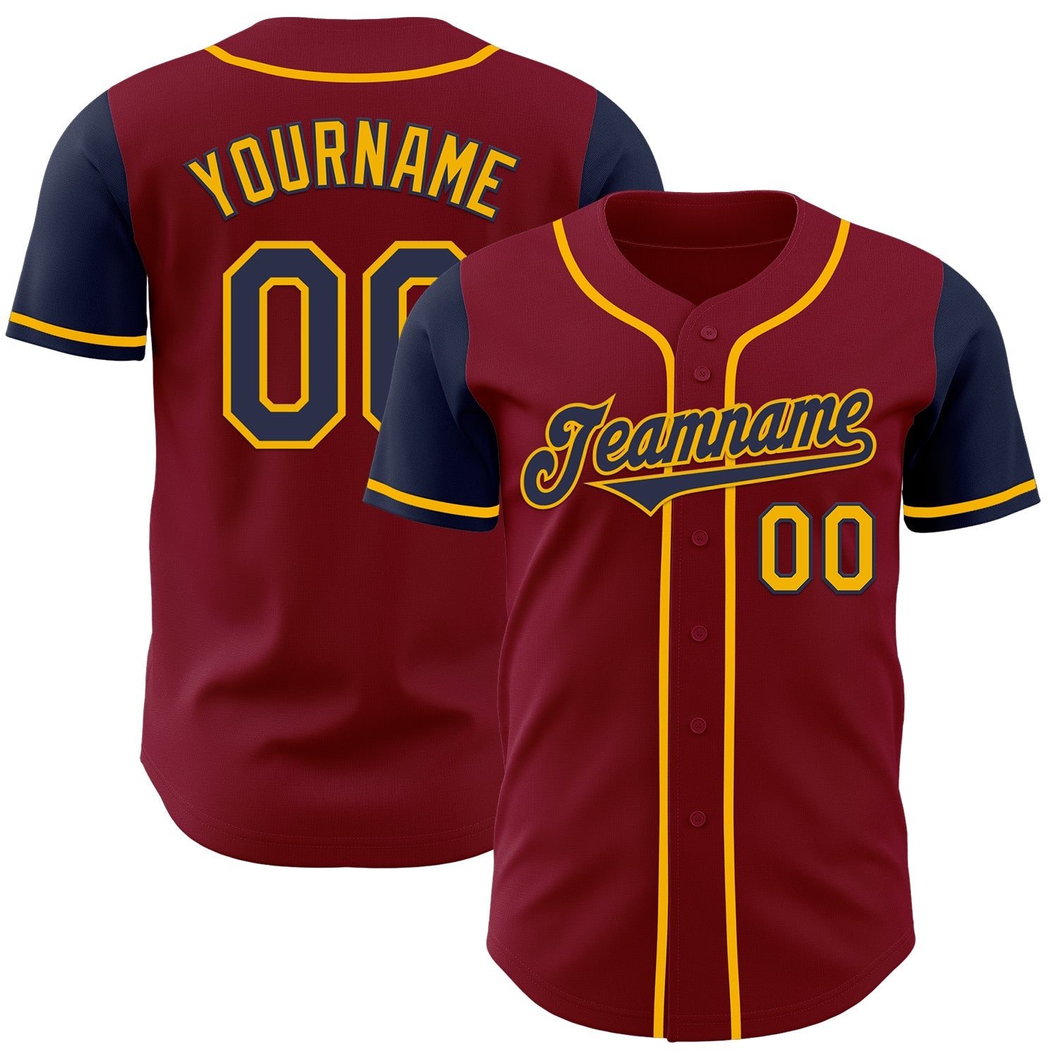 Custom Crimson Navy-Gold Authentic Two Tone Baseball Jersey - Main View