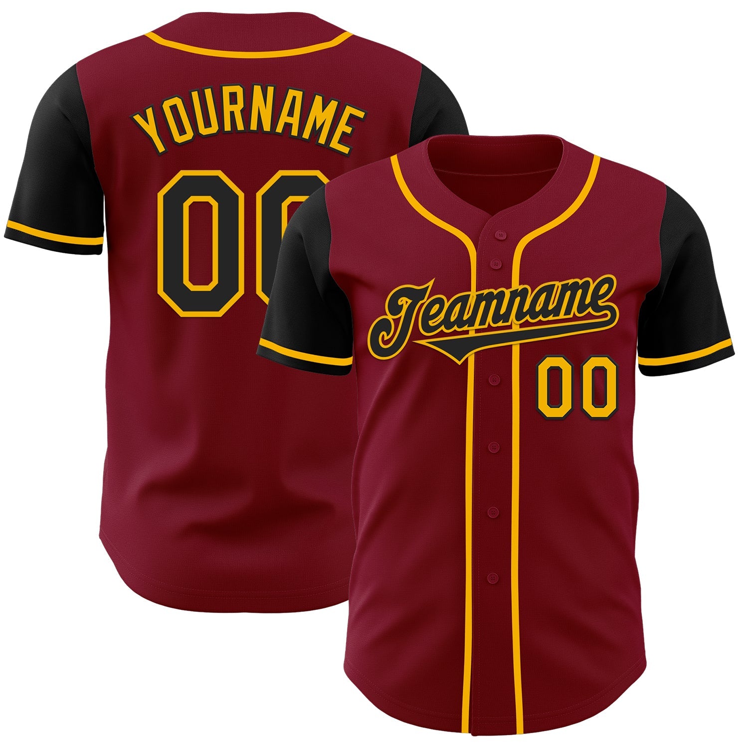 Custom Crimson Black-Gold Authentic Two Tone Baseball Jersey - Main View