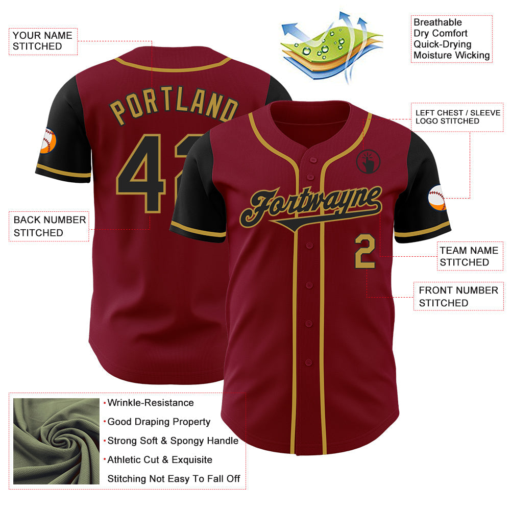 Custom Crimson Black-Old Gold Authentic Two Tone Baseball Jersey view 3