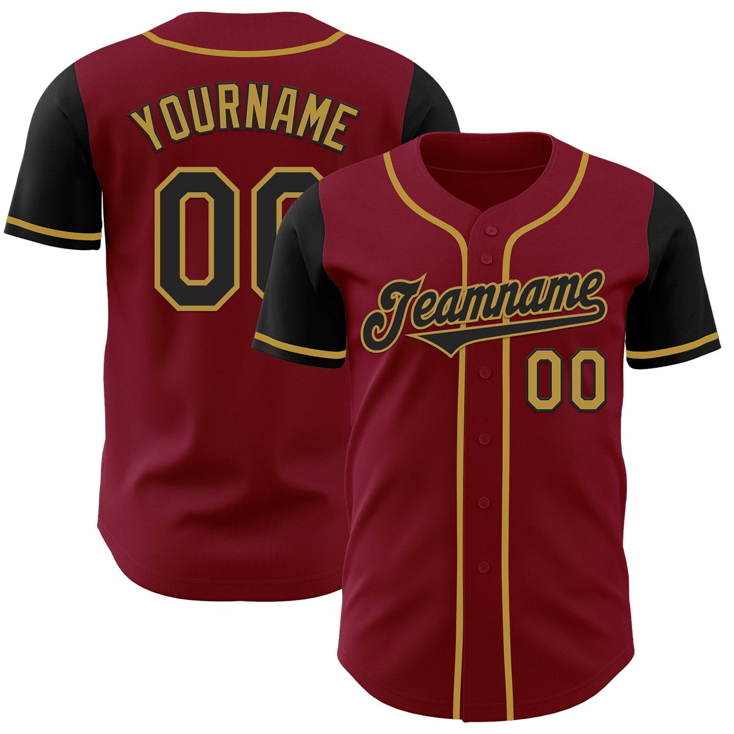 Custom Crimson Black-Old Gold Authentic Two Tone Baseball Jersey - Main View
