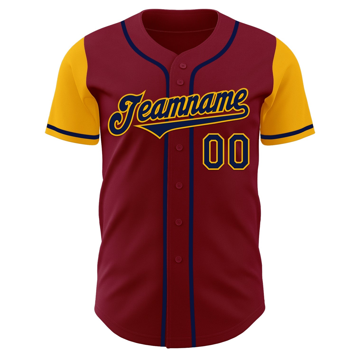 Custom Crimson Navy-Gold Authentic Two Tone Baseball Jersey view 2