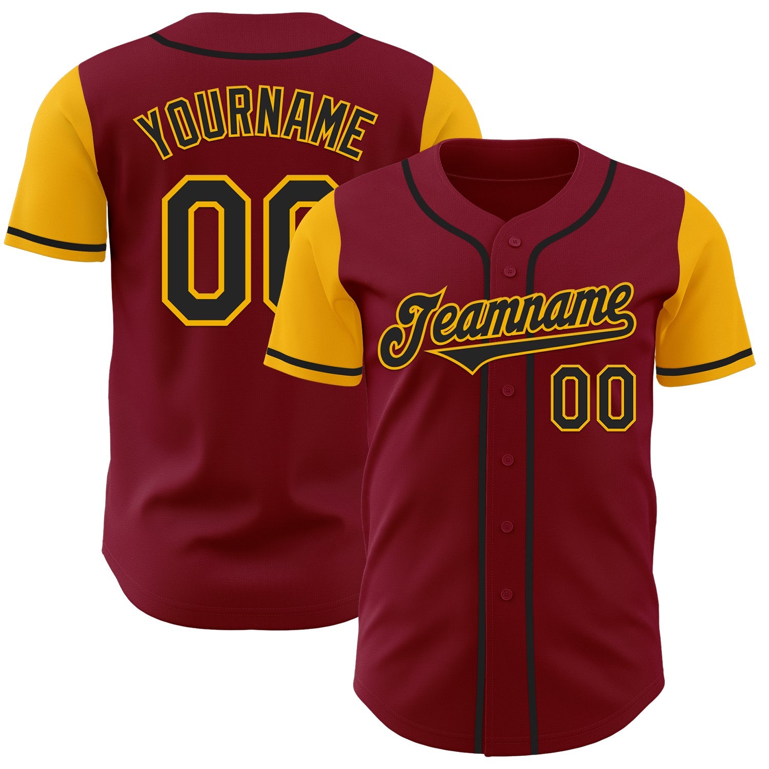 Custom Crimson Black-Gold Authentic Two Tone Baseball Jersey - Main View