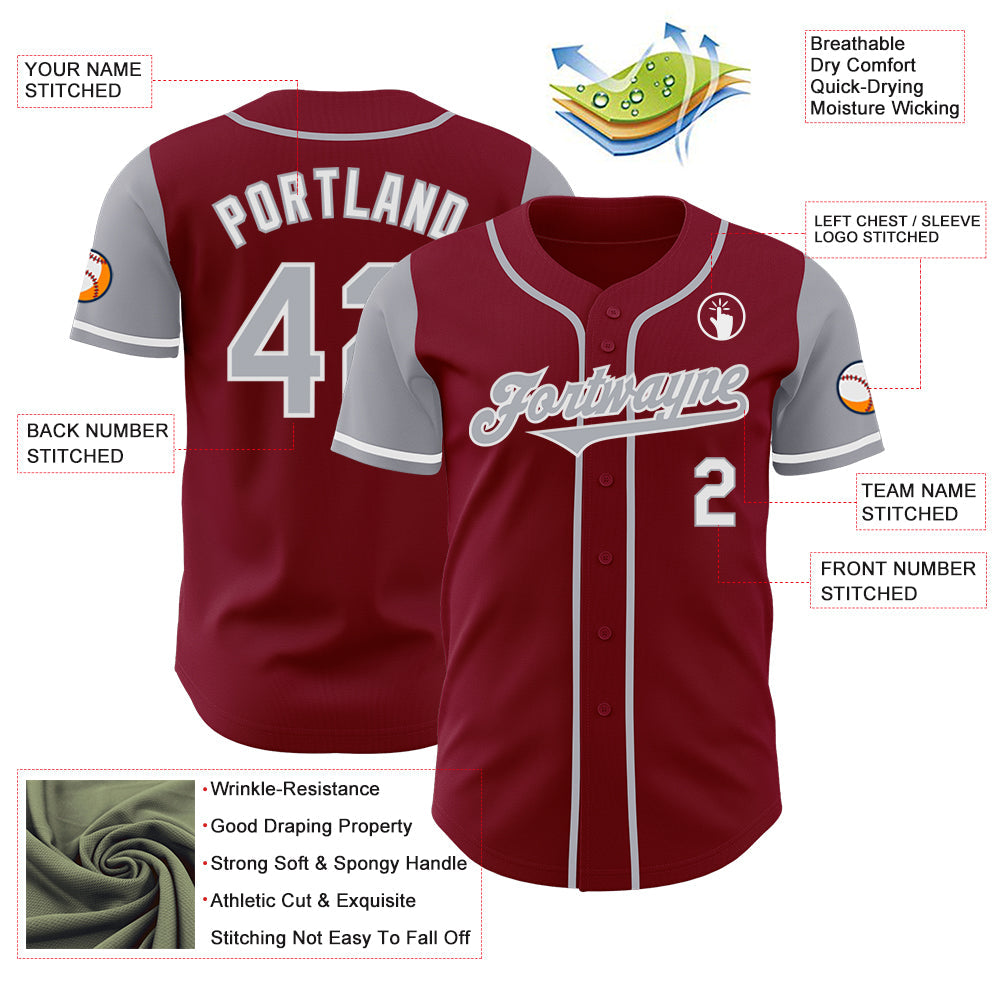 Custom Crimson Gray-White Authentic Two Tone Baseball Jersey view 3