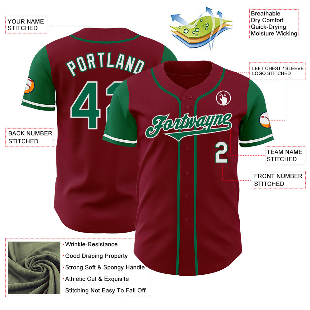 Custom Crimson Kelly Green-White Authentic Two Tone Baseball Jersey view 3