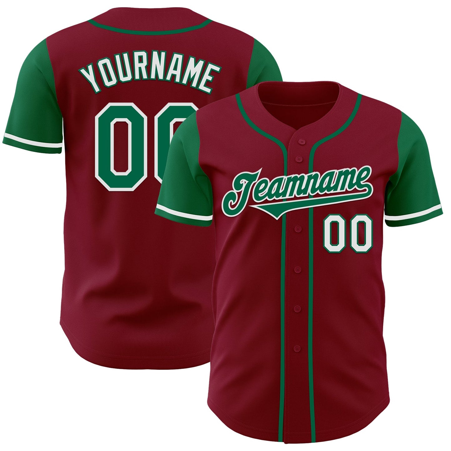Custom Crimson Kelly Green-White Authentic Two Tone Baseball Jersey - Main View