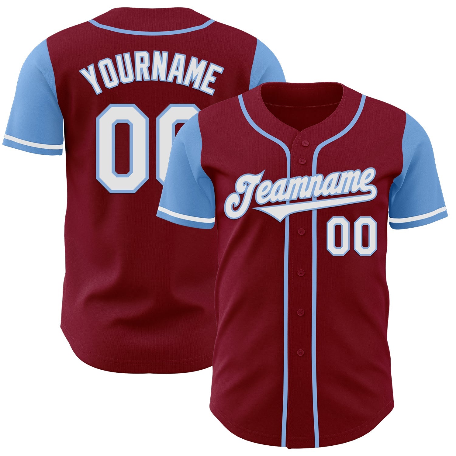 Custom Crimson White-Light Blue Authentic Two Tone Baseball Jersey - Main View