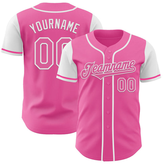 Custom Pink White Authentic Two Tone Baseball Jersey - Main View