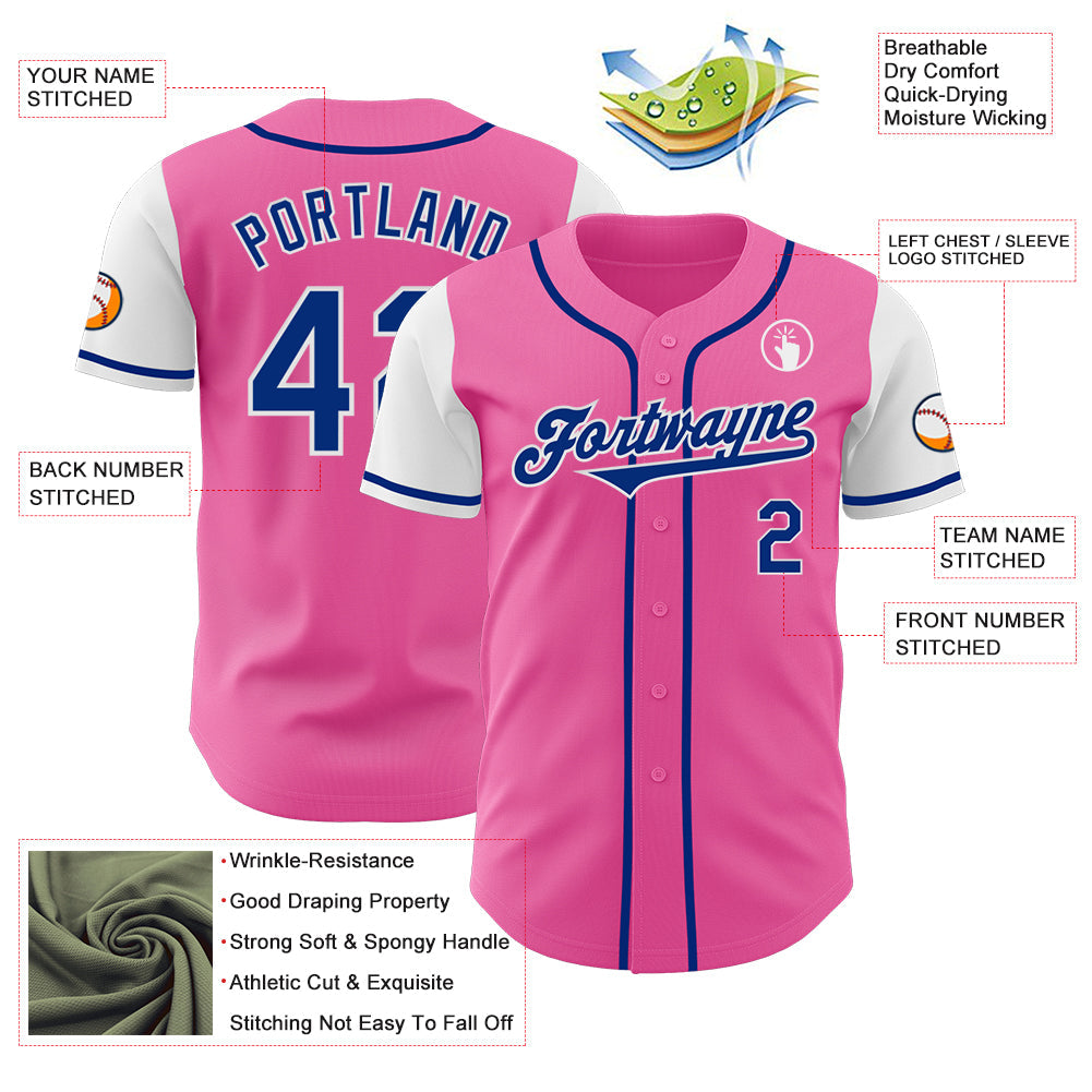 Custom Pink Royal-White Authentic Two Tone Baseball Jersey view 3