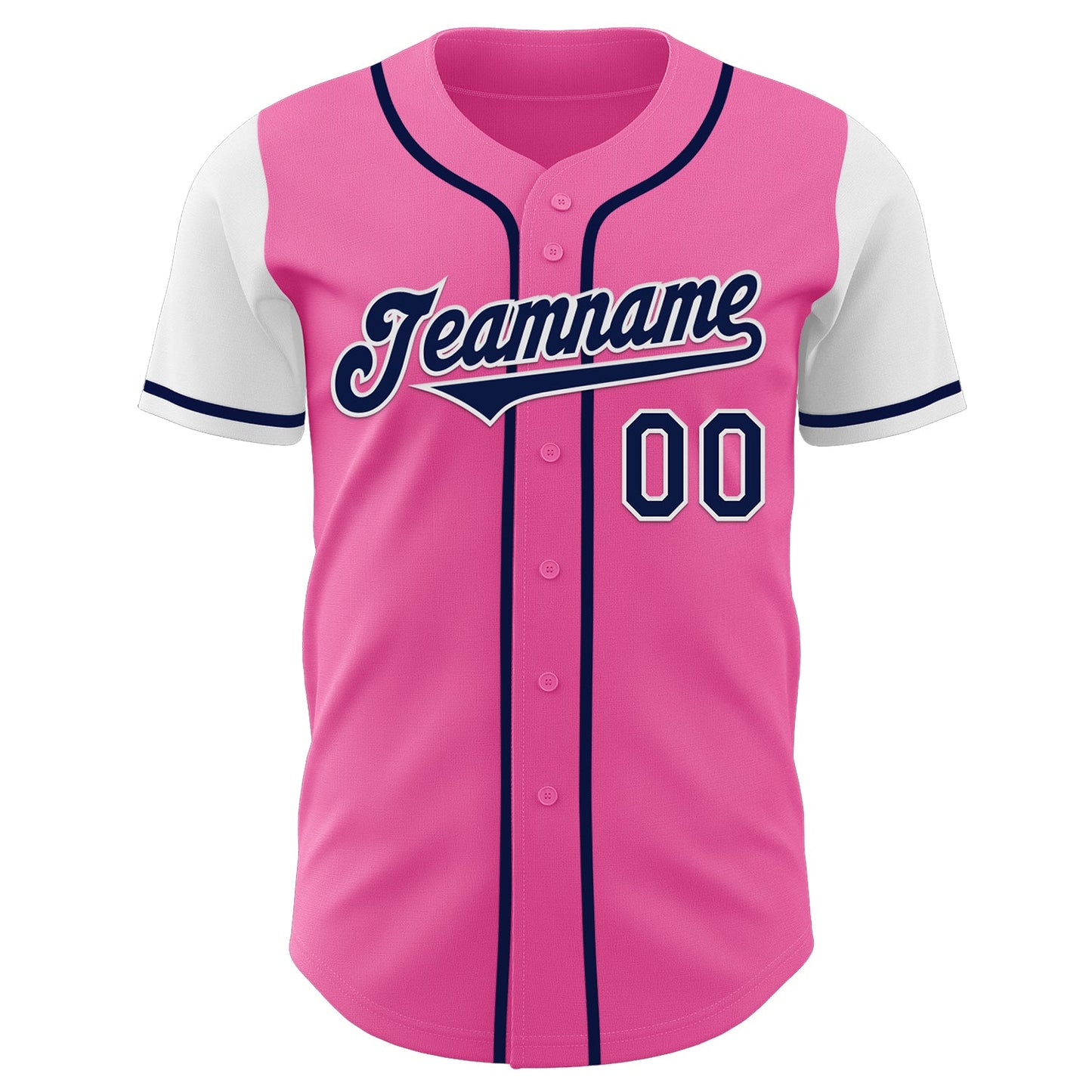 Custom Pink Navy-White Authentic Two Tone Baseball Jersey view 2