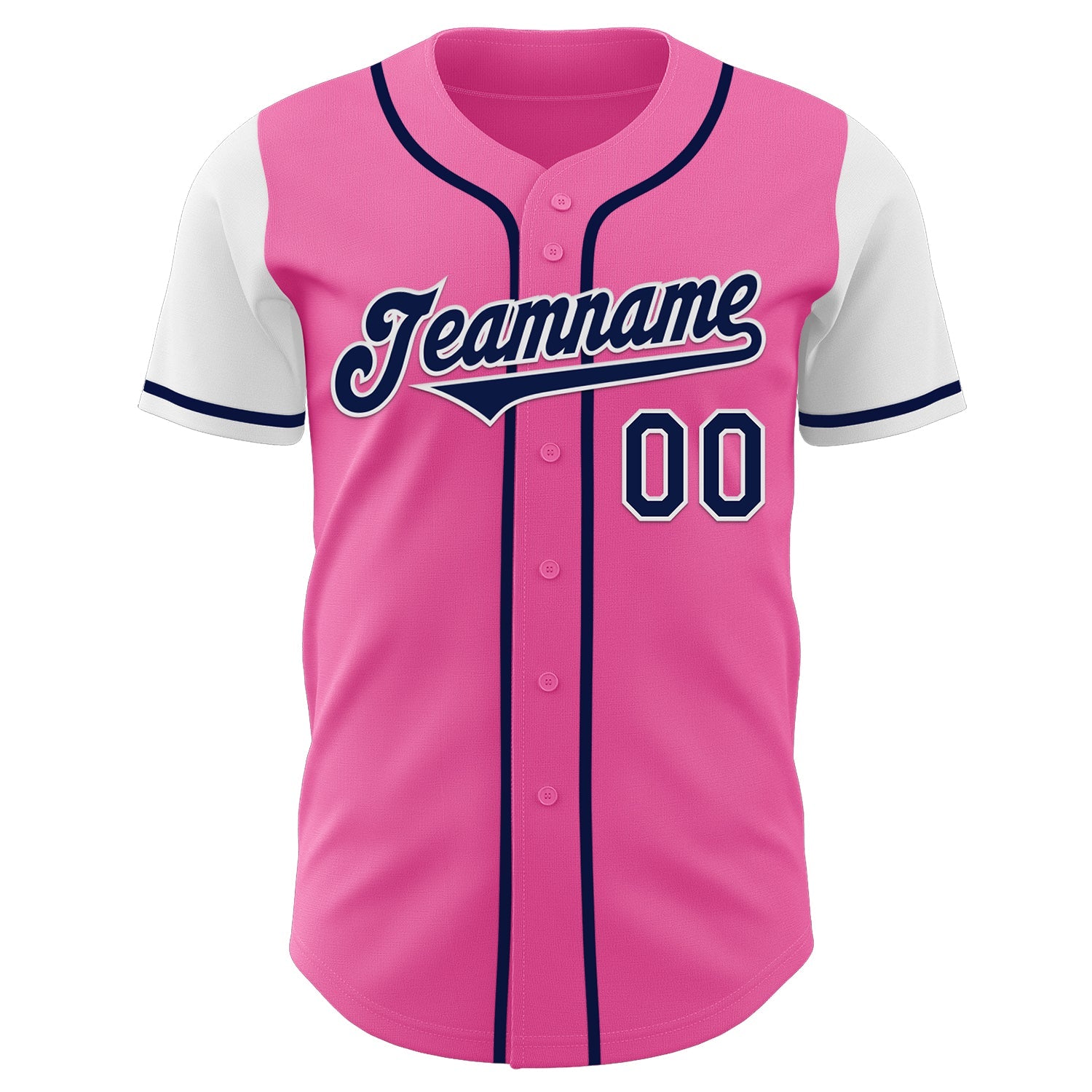 Custom Pink Navy-White Authentic Two Tone Baseball Jersey view 2