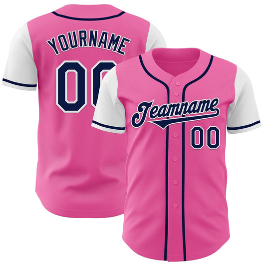 Custom Pink Navy-White Authentic Two Tone Baseball Jersey - Main View