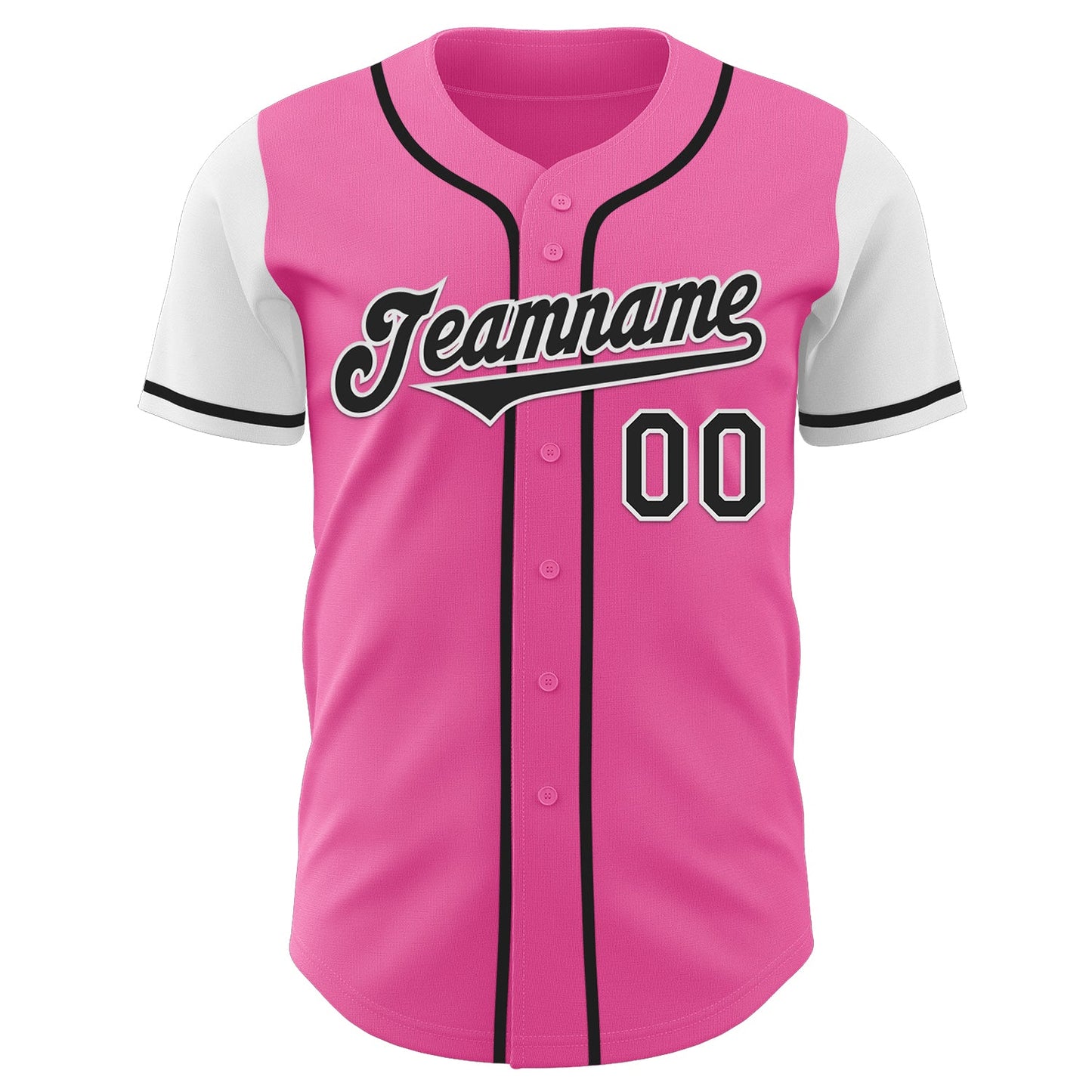 Custom Pink Black-White Authentic Two Tone Baseball Jersey view 2