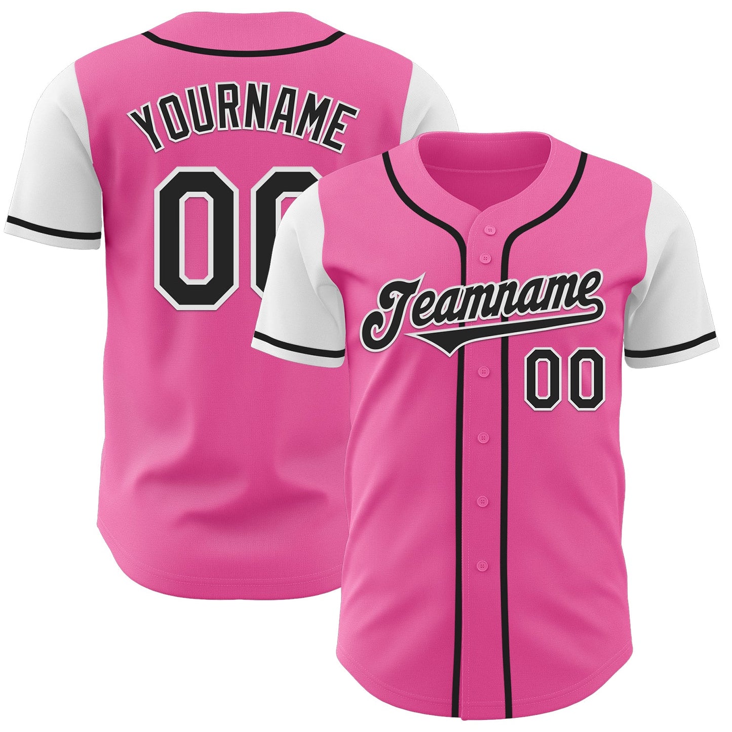 Custom Pink Black-White Authentic Two Tone Baseball Jersey - Main View