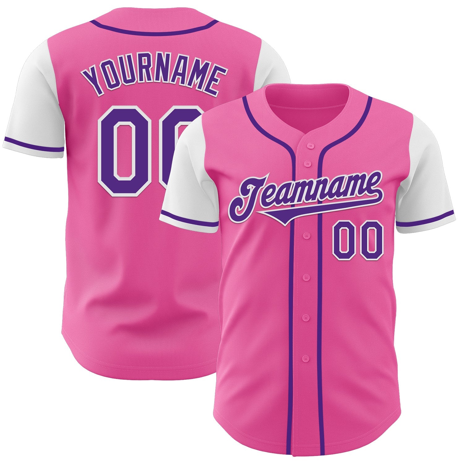 Custom Pink Purple-White Authentic Two Tone Baseball Jersey - Main View