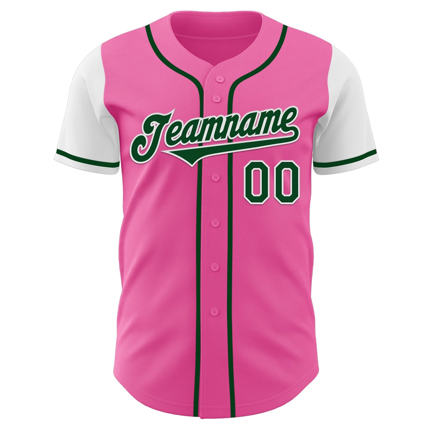 Custom Pink Green-White Authentic Two Tone Baseball Jersey view 2