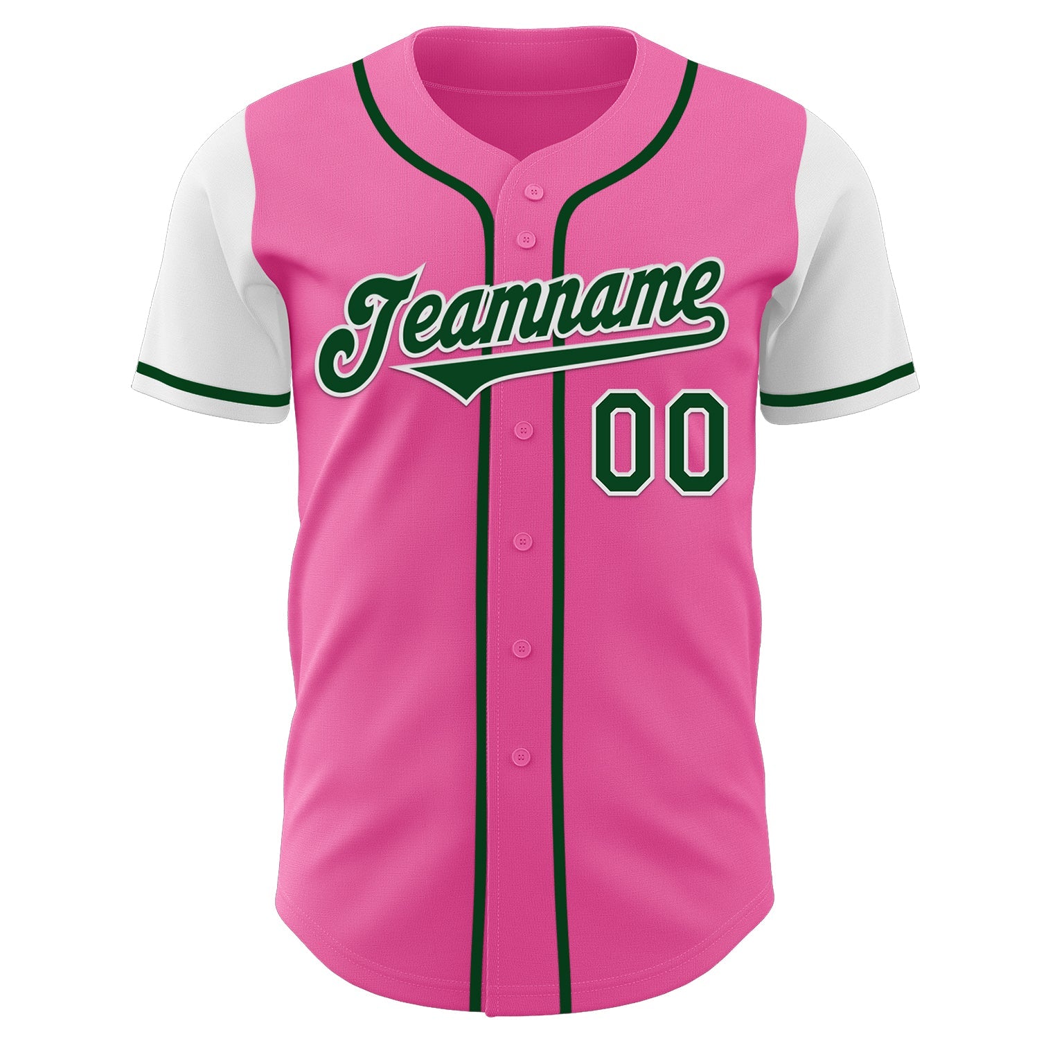Custom Pink Green-White Authentic Two Tone Baseball Jersey view 2