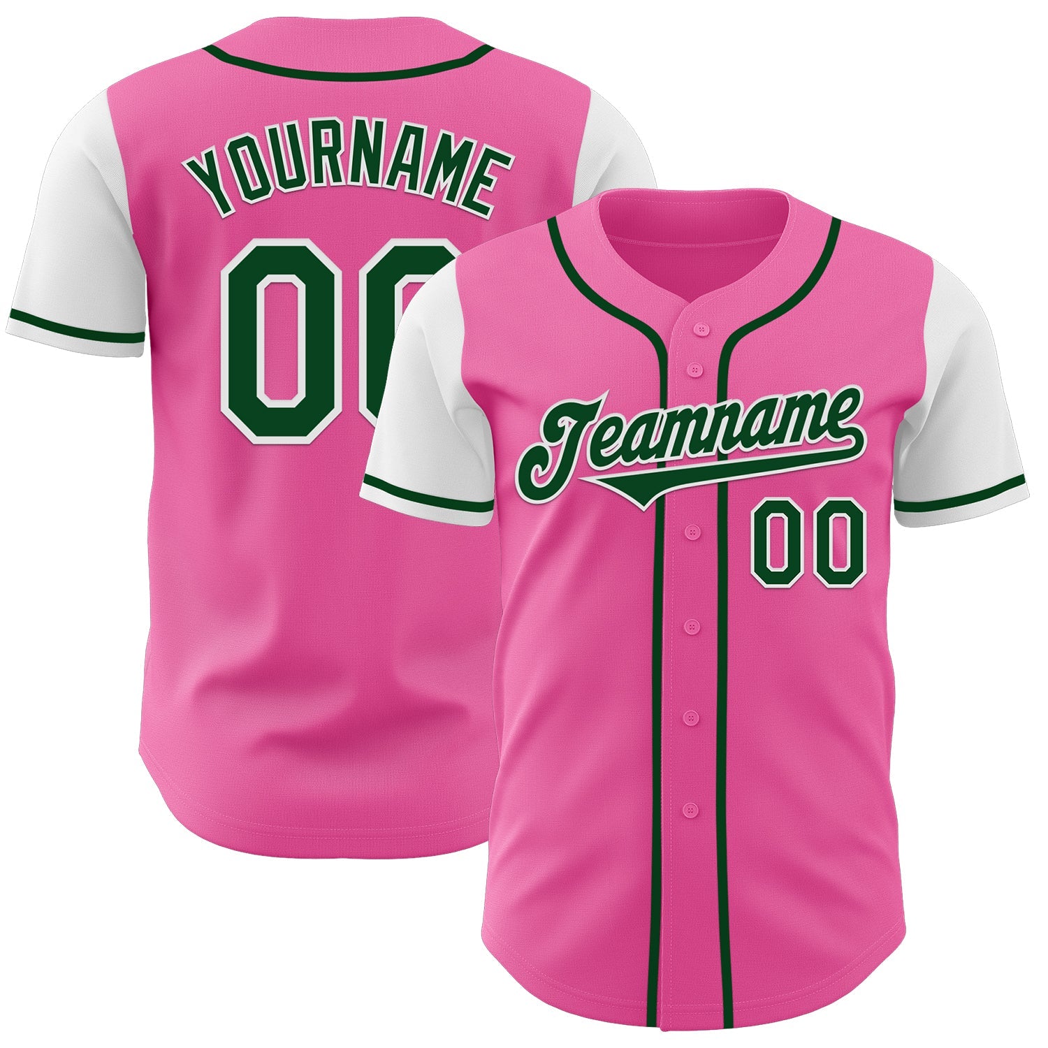 Custom Pink Green-White Authentic Two Tone Baseball Jersey - Main View
